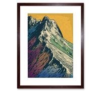 Artery8 Wall Art Print Multicoloured Mountain Range Peaks Pop Art Linocut Artwork Framed 9X7 Inch in Brown | Size: W7" x H9" Artery8 Brown W7" x H9"