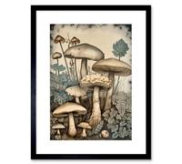 Artery8 Wall Art Print Mushroom Fungi Watercolour Vintage Cottagecore Aesthetic Rustic Decor Artwork Framed 9X7 Inch