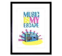 Artery8 Wall Art Print Music is My Escape Artwork Framed 9X7 Inch in Black | Size: W7" x H9" Artery8 Black W7" x H9"