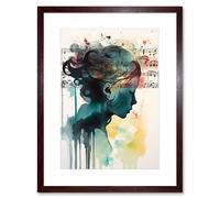 Artery8 Wall Art Print Music on my Mind Singing in my Head Modern Portrait Watercolour Artwork Framed 9X7 Inch in Brown | Size: W7" x H9" Artery8 Brown W7" x H9"