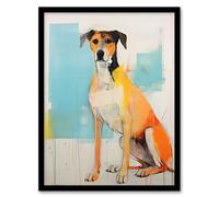 Wall Art Print My Best Friend Cute Dog Portrait Orange Blue Bright Contemporary Oil Painting Artwork Framed Artery8 Multi A4