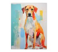 Artery8 Wall Art Print My Best Friend Cute Dog Portrait Teal Orange Bright Contemporary Oil Painting Poster | Size: W12" x H16" Artery8 Multicolor W12" x H16"
