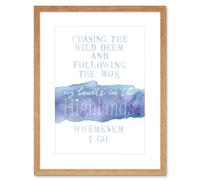 Artery8 Wall Art Print My Heart's Highlands Scotland Burns Song Lyrics Watercolour Framed Art in Beige | Size: W7" x H9" Artery8 Beige W7" x H9"