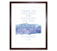 Artery8 Wall Art Print My Heart's Highlands Scotland Burns Song Lyrics Watercolour Framed Art in Brown | Size: W7" x H9" Artery8 Brown W7" x H9"