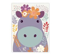 Wall Art Print My Name Is Harriet Cute Hippo With Flowers Pastel Colour Graphic Artwork Purple Orange Kids Bedroom Zoo Animal Floral Painting Poster Artery8 Purple W18 inch x H24 inch