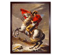 Artery8 Wall Art Print Napoleon Bonaparte Portrait Painting France Emperor Crossing the Alps on a Horse Art Framed in Brown | Size: W12" x H16" Artery8 Brown W12" x H16"
