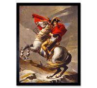Artery8 Wall Art Print Napoleon Bonaparte Portrait Painting France Emperor Crossing the Alps on a Horse Art Framed in Black | Size: W12" x H16" Artery8 Black W12" x H16"