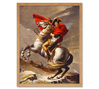 Artery8 Wall Art Print Napoleon Bonaparte Portrait Painting France Emperor Crossing the Alps on a Horse Art Framed in Light Oak | Size: W12" x H16" Artery8 Light Oak W12" x H16"