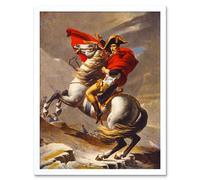 Artery8 Wall Art Print Napoleon Bonaparte Portrait Painting France Emperor Crossing the Alps on a Horse Art Framed in White | Size: W12" x H16" Artery8 White W12" x H16"