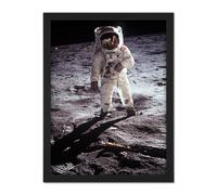 Artery8 Wall Art Print NASA Apollo 11 Astronaut Aldrin Armstrong Moon Landing Large Framed Wall Décor Art in Light Oak | Size: W18" x H24" Artery8 Light Oak W18" x H24"
