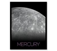 Artery8 Wall Art Print Nasa Explore Mercury Messenger Spacecraft Space Planet Hokusai Crater Black White Art Framed in Grey | Size: A4 Artery8 Grey A4