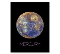 Artery8 Wall Art Print Nasa Explore Mercury Messenger Spacecraft Space Planet Hokusai Crater Blue Yellow Art Framed in Black | Size: W12" x H16" Artery8 Black W12" x H16"