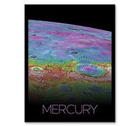 Artery8 Framed Wall Art Nasa Explore Mercury Messenger Spacecraft Space Planet Hokusai Crater Rainbow Thermal - 12X16 Inch