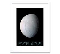 Artery8 Wall Art Print NASA Our Solar System Enceladus Saturn's Moon Ice Oceans Artwork Framed 9X7 Inch in White | Size: W7" x H9" Artery8 White W7" x H9"