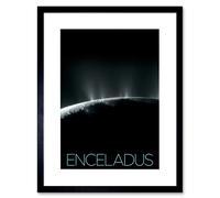 Artery8 Wall Art Print NASA Our Solar System Enceladus Saturn's Moon Plumes Artwork Framed 9X7 Inch in Black | Size: W7" x H9" Artery8 Black W7" x H9"