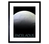 Artery8 Wall Art Print NASA Our Solar System Enceladus Saturn's Moon Surface Artwork Framed 9X7 Inch in Black | Size: W7" x H9" Artery8 Black W7" x H9"