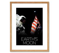 Artery8 Wall Art Print NASA Our Solar System Moon Apollo 17 Moonwalk American Flag Artwork Framed 9X7 Inch in Beige | Size: W7" x H9" Artery8 Beige W7" x H9"