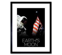 Artery8 Wall Art Print NASA Our Solar System Moon Apollo 17 Moonwalk American Flag Artwork Framed 9X7 Inch in Black | Size: W7" x H9" Artery8 Black W7" x H9"