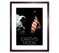 Artery8 Wall Art Print NASA Our Solar System Moon Apollo 17 Moonwalk American Flag Artwork Framed 9X7 Inch in Brown | Size: W7" x H9" Artery8 Brown W7" x H9"