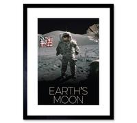 Artery8 Wall Art Print NASA Our Solar System Moon Surface Apollo 17 Astronaut Artwork Framed 9X7 Inch in Black | Size: W7" x H9" Artery8 Black W7" x H9"