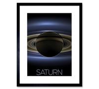 Artery8 Wall Art Print NASA Our Solar System Saturn Planet Shadow Cassini Artwork Framed 9X7 Inch in Black | Size: W7" x H9" Artery8 Black W7" x H9"
