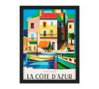 Artery8 Wall Art Print Nathan Visit Cote D'azur Railway Travel Advert Large Framed Wall Décor Art in Brown | Size: W18" x H24" Artery8 Brown W18" x H24"