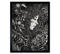 Artery8 Wall Art Print Nature Goddess Black & White Modern Art Framed | Size: W12" x H16" Artery8 Black W12" x H16"