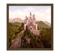 Artery8 Wall Art Print Neuschwanstein Castle Bavaria Germany Landscape Photo Square Framed Picture 16X16 Inch in Brown | Size: W16" x H16" Artery8 Brown W16" x H16"