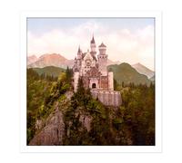 Artery8 Wall Art Print Neuschwanstein Castle Bavaria Germany Landscape Photo Square Framed Picture 16X16 Inch in White | Size: W16" x H16" Artery8 White W16" x H16"