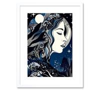 Artery8 Wall Art Print New Moon Goddess Winter Moonlit Witchy Forest Starry Night Mother Nature Boho Patterns Artwork Framed 9X7 Inch Artery8 White W7" x H9"