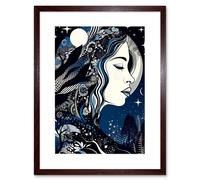 Artery8 Wall Art Print New Moon Goddess Winter Moonlit Witchy Forest Starry Night Mother Nature Boho Patterns Artwork Framed 9X7 Inch Artery8 Brown W7" x H9"