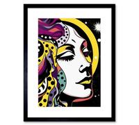 Artery8 Wall Art Print New Moon New Beginnings Comic Book Style Colourful Patterns Night Sky Stars Artwork Framed 9X7 Inch