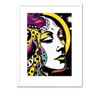 Artery8 Wall Art Print New Moon New Beginnings Comic Book Style Colourful Patterns Night Sky Stars Artwork Framed 9X7 Inch in White | Size: W7" x H9" Artery8 White W7" x H9"