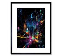 Artery8 Wall Art Print New York City At Night Modern Abstract Neon Contrast Painting Artwork Framed 9X7 Inch