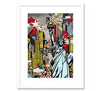 Artery8 Wall Art Print New York City Skyline Statue of Liberty Pop Art Comic Book Style American Dream Artwork Framed 9X7 Inch | Size: W7" x H9" Artery8 White W7" x H9"