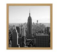 Artery8 Wall Art Print New York Empire State Building City Black White Photo Square Framed Picture 16X16 Inch in Light Oak | Size: W16" x H16" Artery8 Light Oak W16" x H16"
