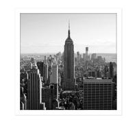 Artery8 Wall Art Print New York Empire State Building City Black White Photo Square Framed Picture 16X16 Inch | Size: W16" x H16" Artery8 White W16" x H16"