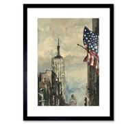 Artery8 Wall Art Print New York Empire State Building Flag Watercolour Artwork Framed 9X7 Inch