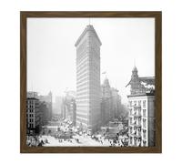 Artery8 Wall Art Print New York Flat Iron Building Vintage Photo Square Framed Picture 16X16 Inch in Brown | Size: W16" x H16" Artery8 Brown W16" x H16"
