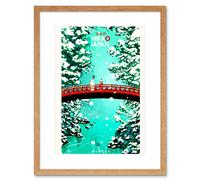 Artery8 Wall Art Print Nikko Japan Winter Red Bridge Artwork Framed 9X7 Inch in Beige | Size: W7" x H9" Artery8 Beige W7" x H9"