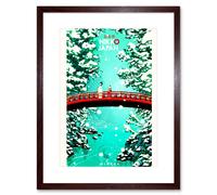 Artery8 Wall Art Print Nikko Japan Winter Red Bridge Artwork Framed 9X7 Inch in Brown | Size: W7" x H9" Artery8 Brown W7" x H9"