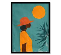 Artery8 Wall Art Print Noon Morocco Africa Sun Simple Bold Painting Art Framed Poster in Black | Size: W12" x H16" Artery8 Black W12" x H16"