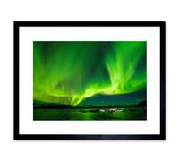 Artery8 Wall Art Print Northern Lights Aurora Borealis Green Framed in Black | Size: W7" x H9" Artery8 Black W7" x H9"