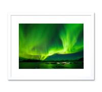 Artery8 Wall Art Print Northern Lights Aurora Borealis Green Framed in White | Size: W7" x H9" Artery8 White W7" x H9"