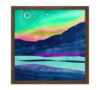 Artery8 Wall Art Print Northern Lights Aurora Borealis Midnight Sun Mountain Landscape Square Framed Picture 16X16 Inch in Brown | Size: W16" x H16" Artery8 Brown W16" x H16"