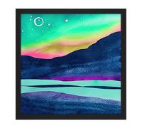 Artery8 Wall Art Print Northern Lights Aurora Borealis Midnight Sun Mountain Landscape Square Framed Picture 16X16 Inch in Black | Size: W16" x H16" Artery8 Black W16" x H16"