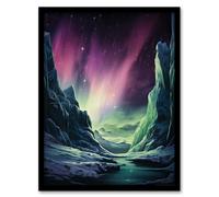 Artery8 Wall Art Print Northern Lights Borealis Artwork Antarctica Southern Aurora Australis Art Framed in Black | Size: W12" x H16" Artery8 Black W12" x H16"