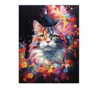 Artery8 Unframed Wall Art Norwegian Forest Cat Lover Gift Pet Portrait Colourful Artwork Painting - 12X16 Inch