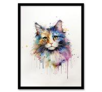Artery8 Wall Art Print Norwegian Forest Cat Lovers Gift Watercolour Pet Portrait Painting Artwork Art Framed | Size: A4 Artery8 Multicolor A4