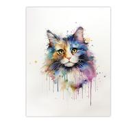 Wall Art Print Norwegian Forest Cat Lovers Gift Watercolour Pet Portrait Painting Artwork Poster Artery8 Multi W24 inch x H32 inch